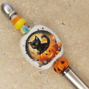 Beaded stylus for ipad and phone ( cat pumpkin silver stylus)